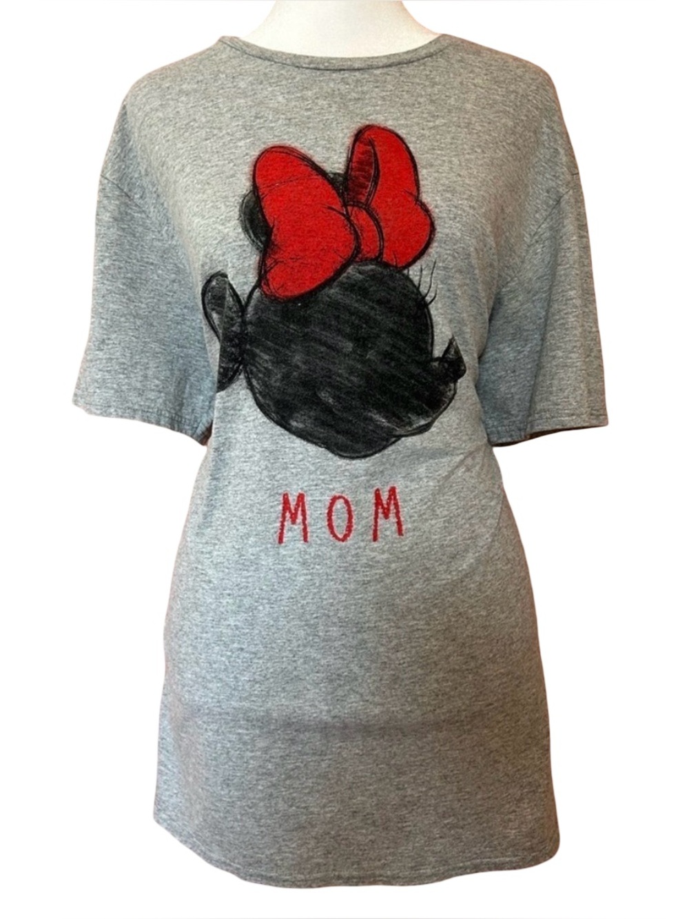 Disney Minnie Mouse Mom T Shirt Gray Sketch Graphic Red Bow Crewneck coquette L